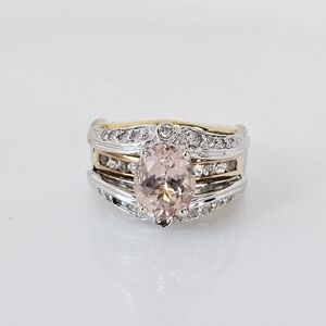Authentic Victoria Weick Morganite & White Topaz Ring 14k & Sterling Silver Sz 8